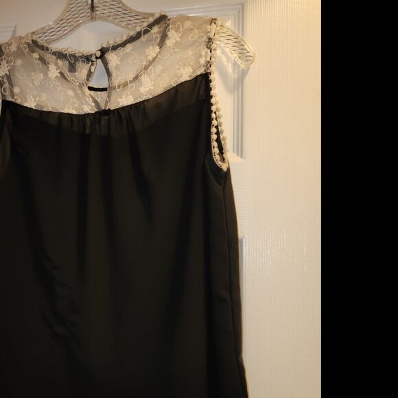 Monteau Sheer Black Ivory Sleeveless Floral Lace Tank Top Small - Picture 4 of 5